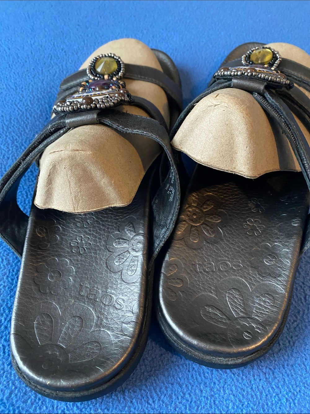 Taos Black Beaded Multi-Stone Slide Sandals - Picture 3 of 13